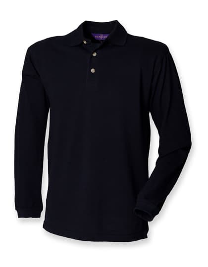 Long Sleeved Cotton Piqué Polo Shirt — Navy