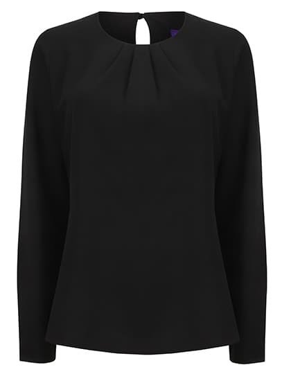 Ladies´ Pleat Front Long Sleeved Blouse — Black