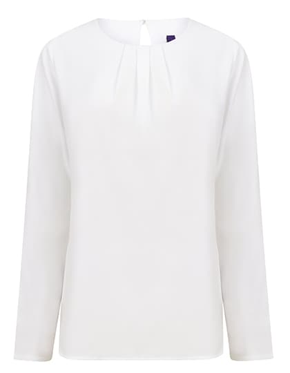 Ladies´ Pleat Front Long Sleeved Blouse — White