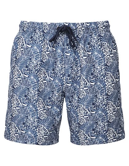 Men´s Swim Shorts — White-Navy-Leaf