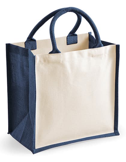 Printers Midi Jute Bag — Navy