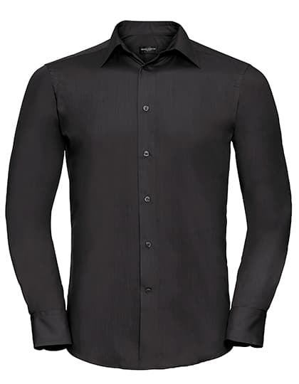 Men's Long Sleeve Tailored Polycotton Poplin Shirt — Black