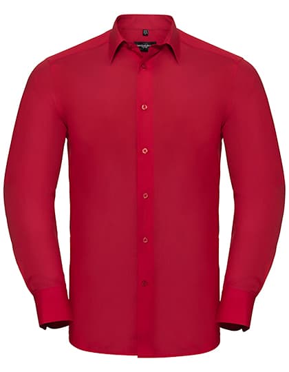 Men's Long Sleeve Tailored Polycotton Poplin Shirt — Classic Red