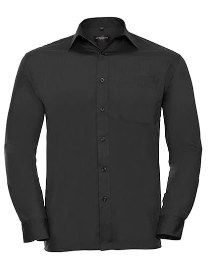 Men's Long Sleeve Classic Polycotton Poplin Shirt — Black