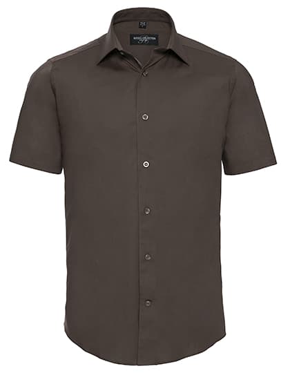 Men's Short Sleeve Fitted Stretch Shirt — Chocolate