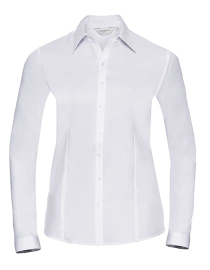 Ladies' Long Sleeve Tailored Herringbone Shirt — White