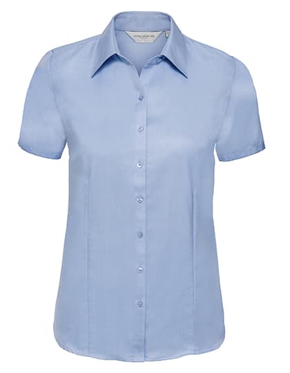 Ladies' Short Sleeve Tailored Herringbone Shirt — Light Blue