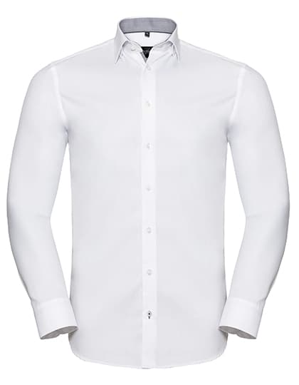 Men's Long Sleeve Tailored Contrast Herringbone Shirt — White
